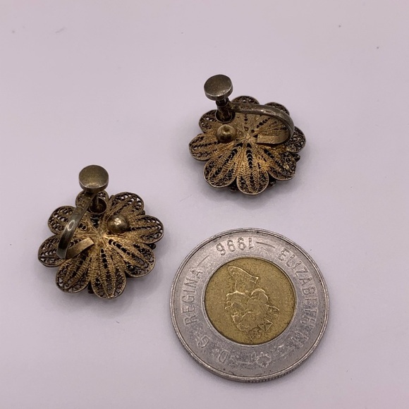 Vintage sterling silver gold plated vermeil screw back earrings - Picture 6 of 7